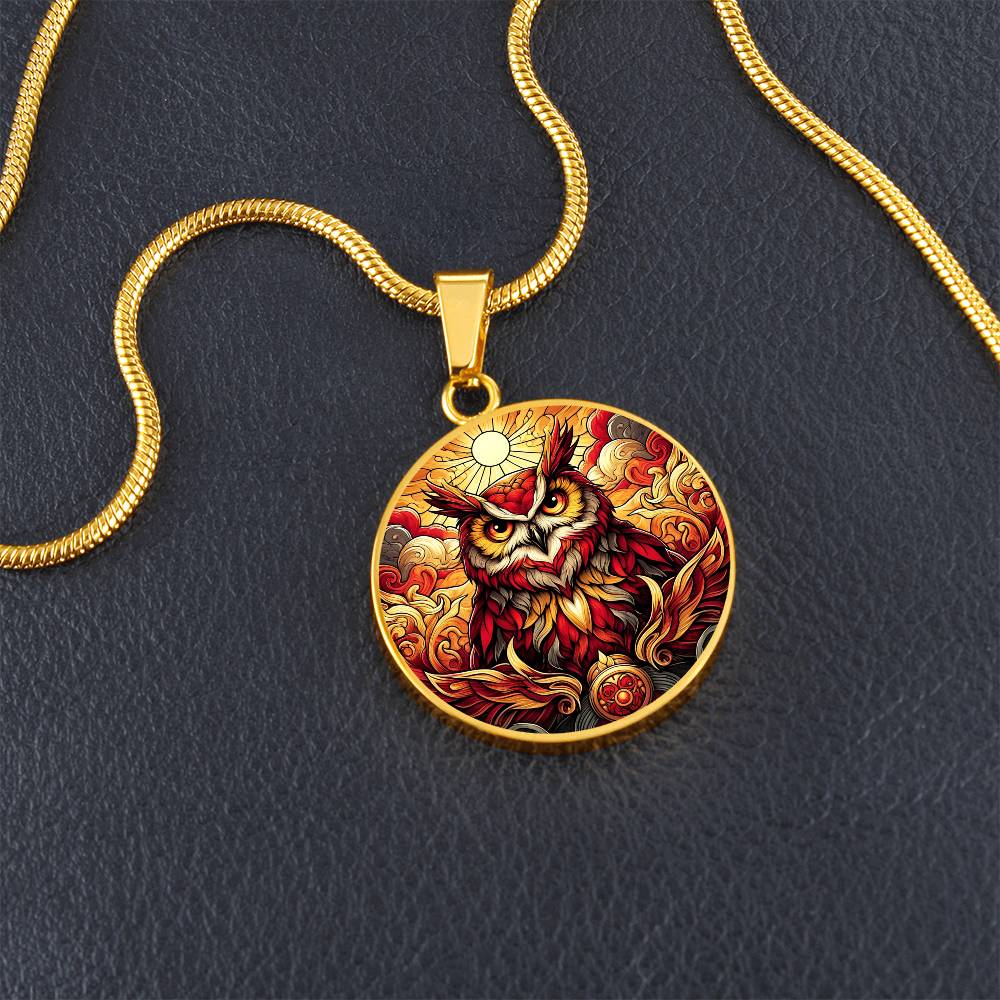 The Fire Owl Circle Pendant Necklace