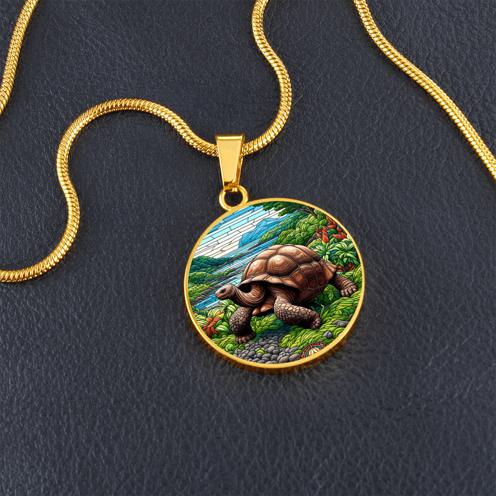 The Galapagos Tortoise Circle Pendant Necklace