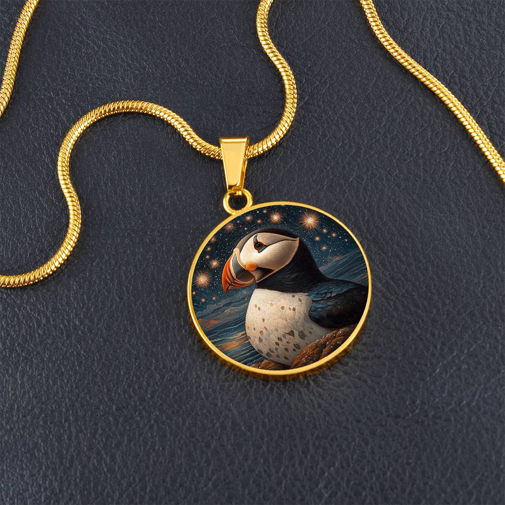 The Starry Puffin Circle Pendant Necklace