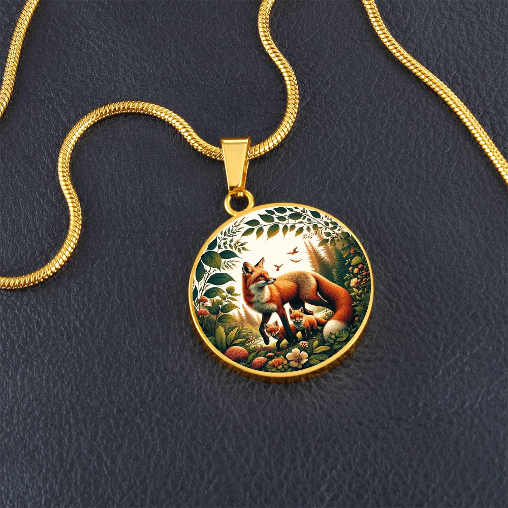 The Fox Family Circle Pendant Necklace