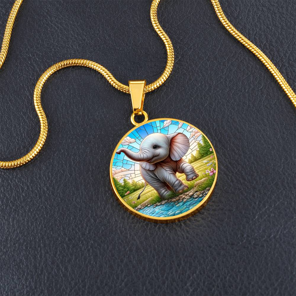 The Baby Elephant Circle Pendant Necklace