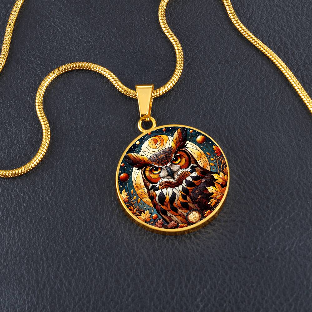 The Fall Owl Circle Pendant Necklace