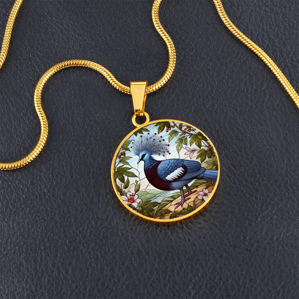 The Victoria Crowned Pigeon Circle Pendant Necklace