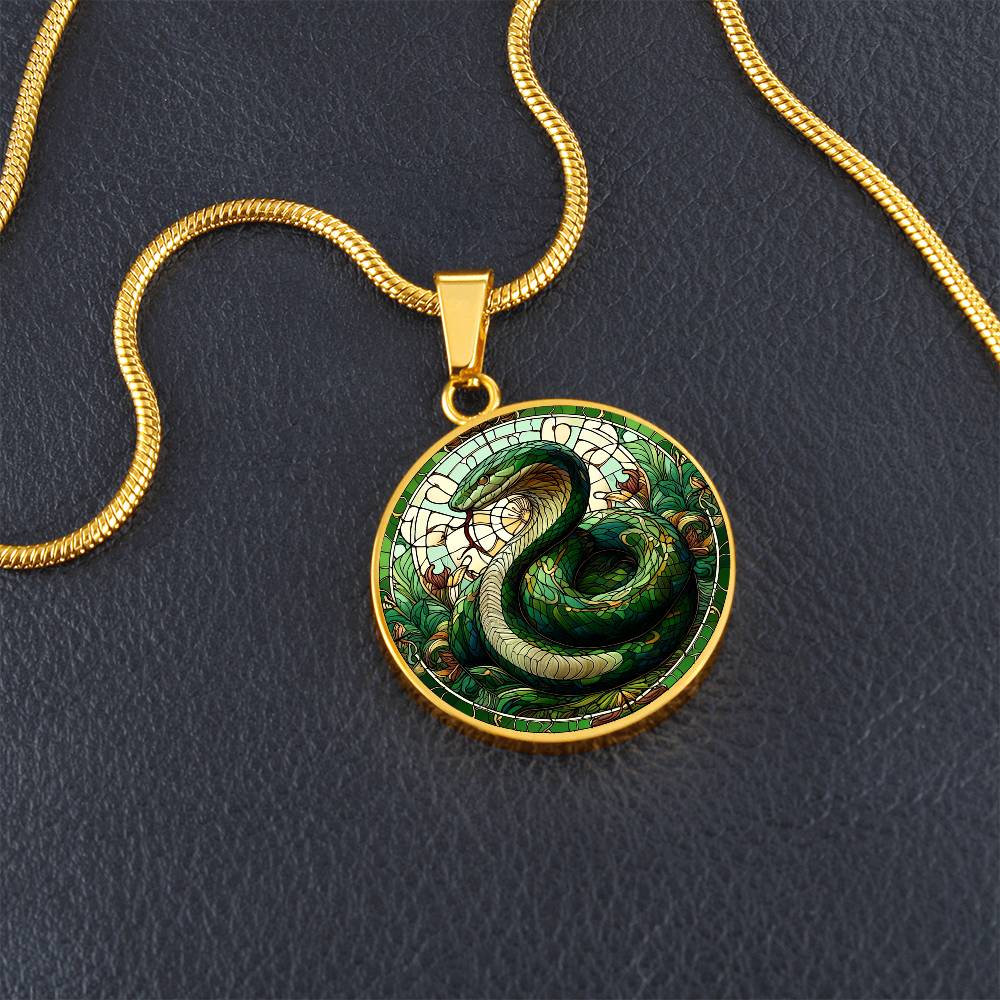 The Green Snake Circle Pendant Necklace