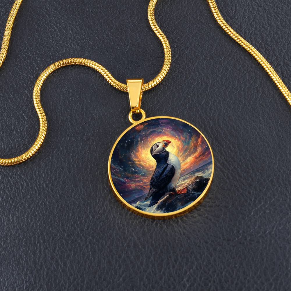 The Celestial Puffin Circle Pendant Necklace