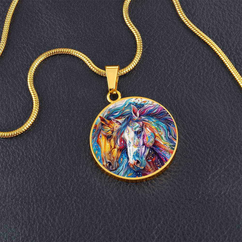 The Colored Horses Circle Pendant Necklace