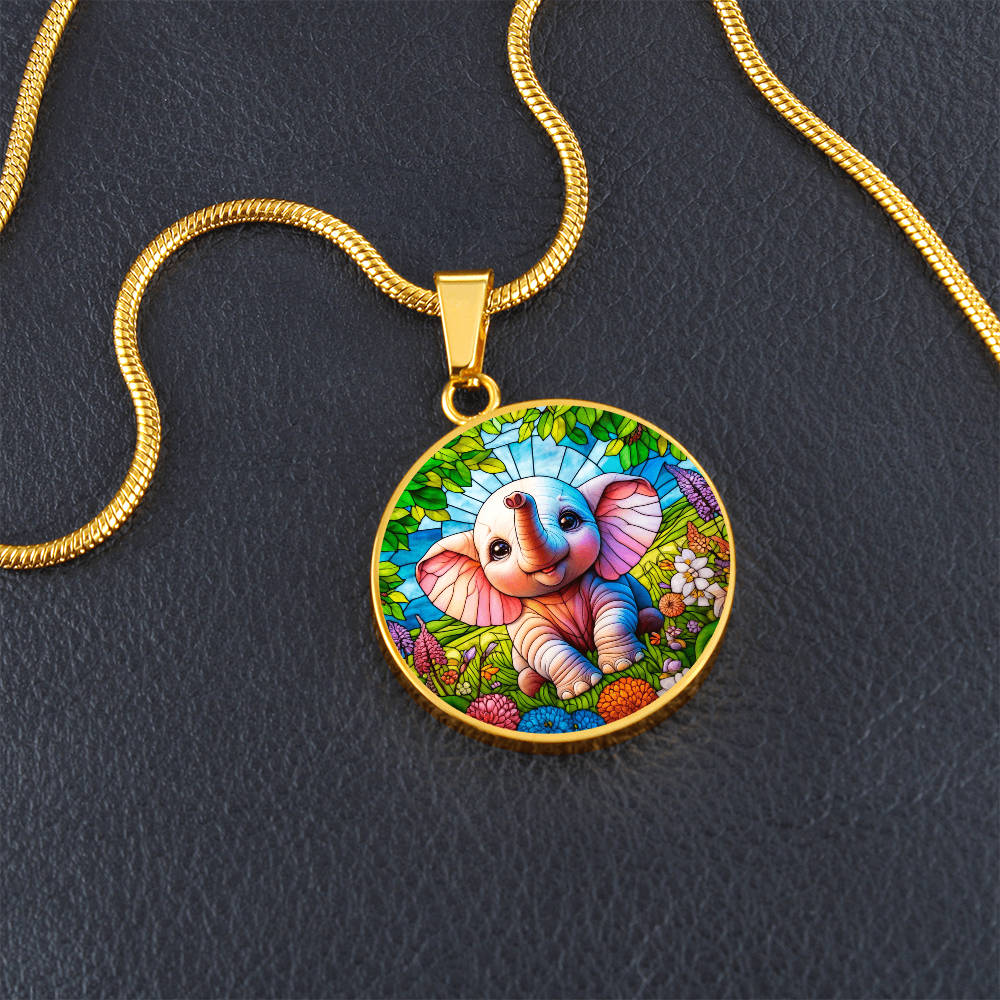 The Pink Elephant Circle Pendant Necklace