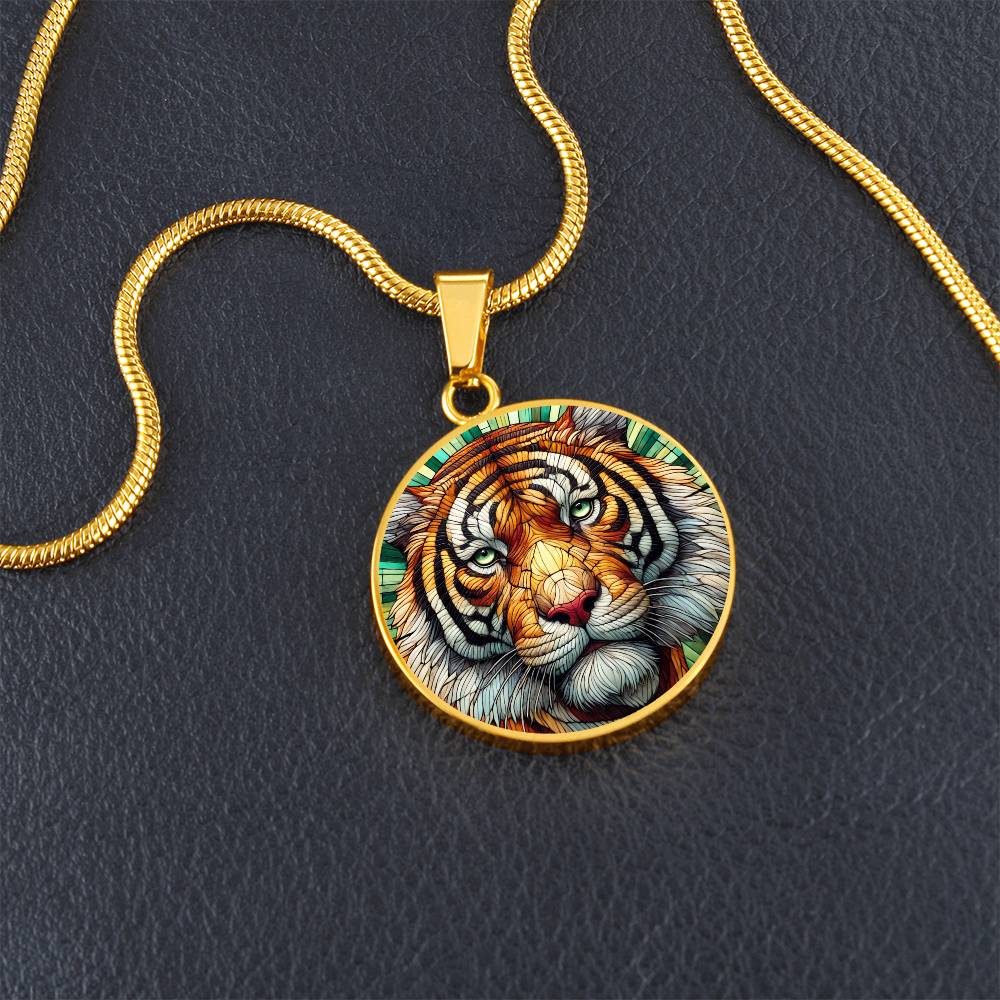 The Tiger Face Circle Pendant Necklace