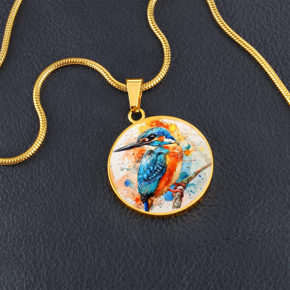 The Watercolor Kingfisher Circle Pendant Necklace