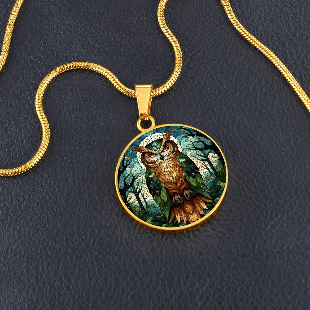 The Forest Owl Circle Pendant Necklace