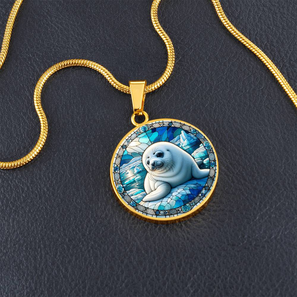 The Harp Seal Pup Circle Pendant Necklace