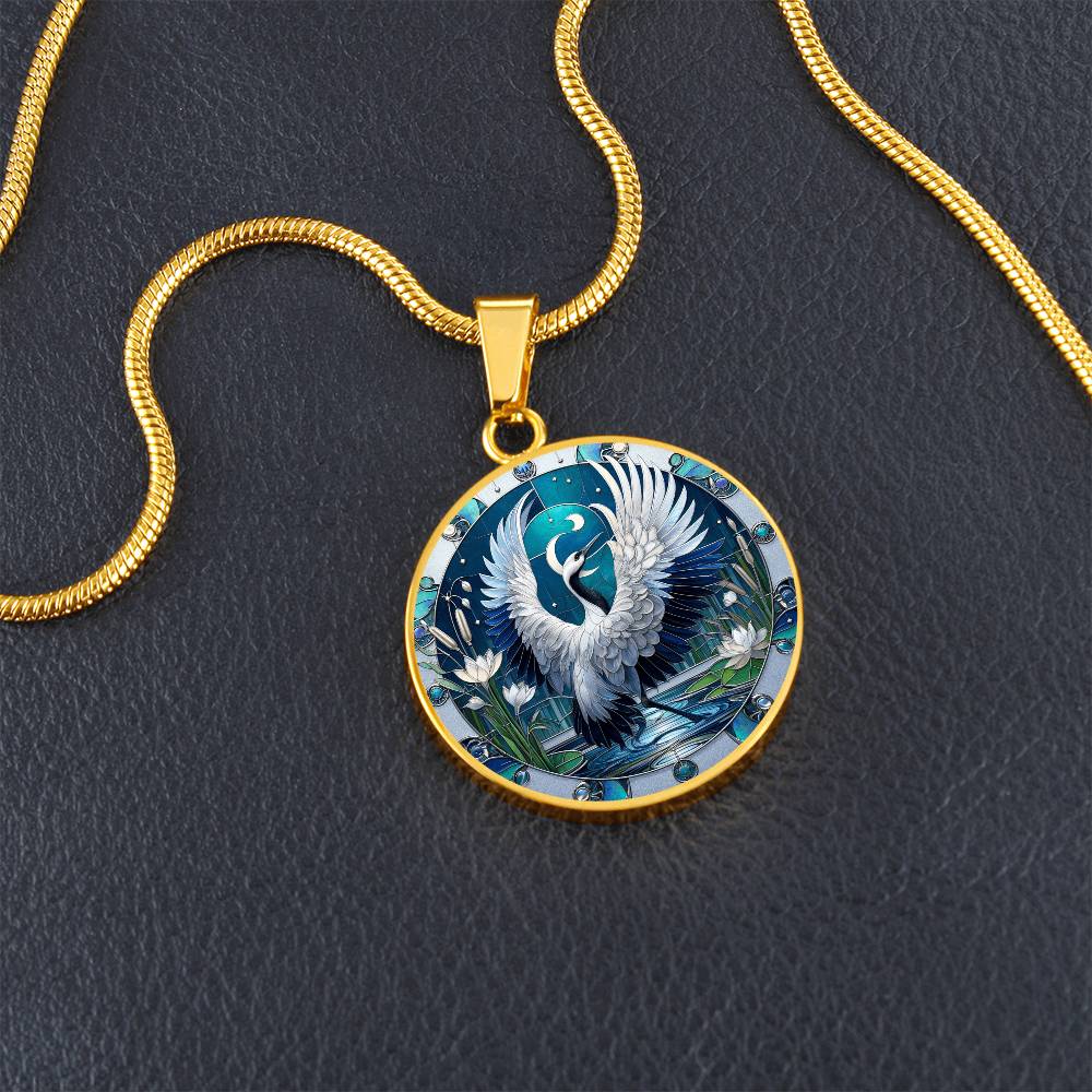 The Celestial Stork Circle Pendant Necklace