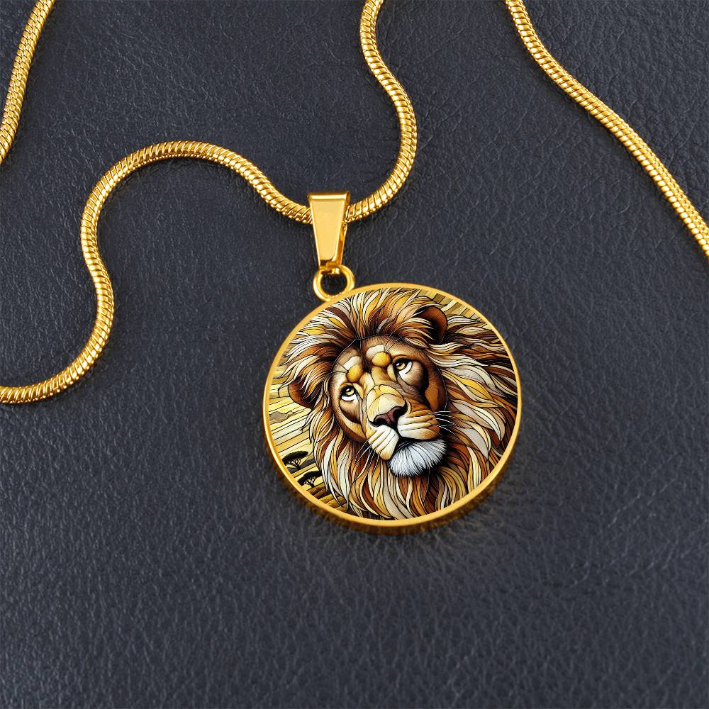 The Lion Face Circle Pendant Necklace