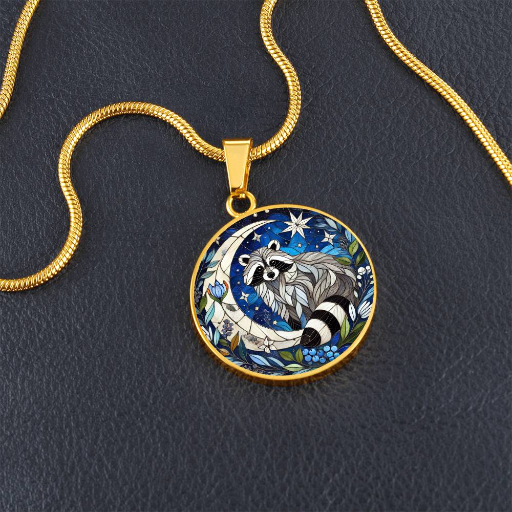 The Moonlit Raccoon Circle Pendant Necklace