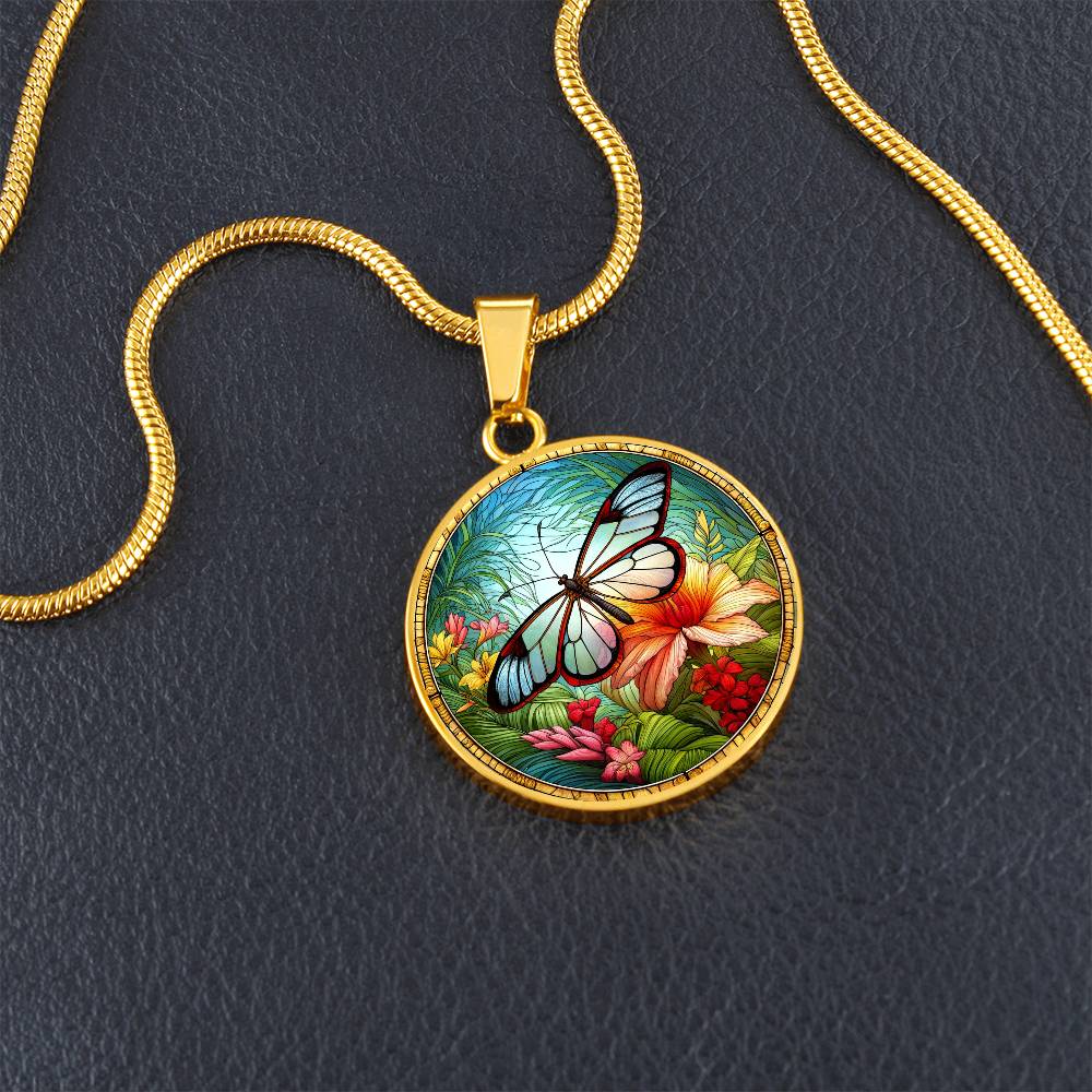 The Glasswing Butterfly Circle Pendant Necklace