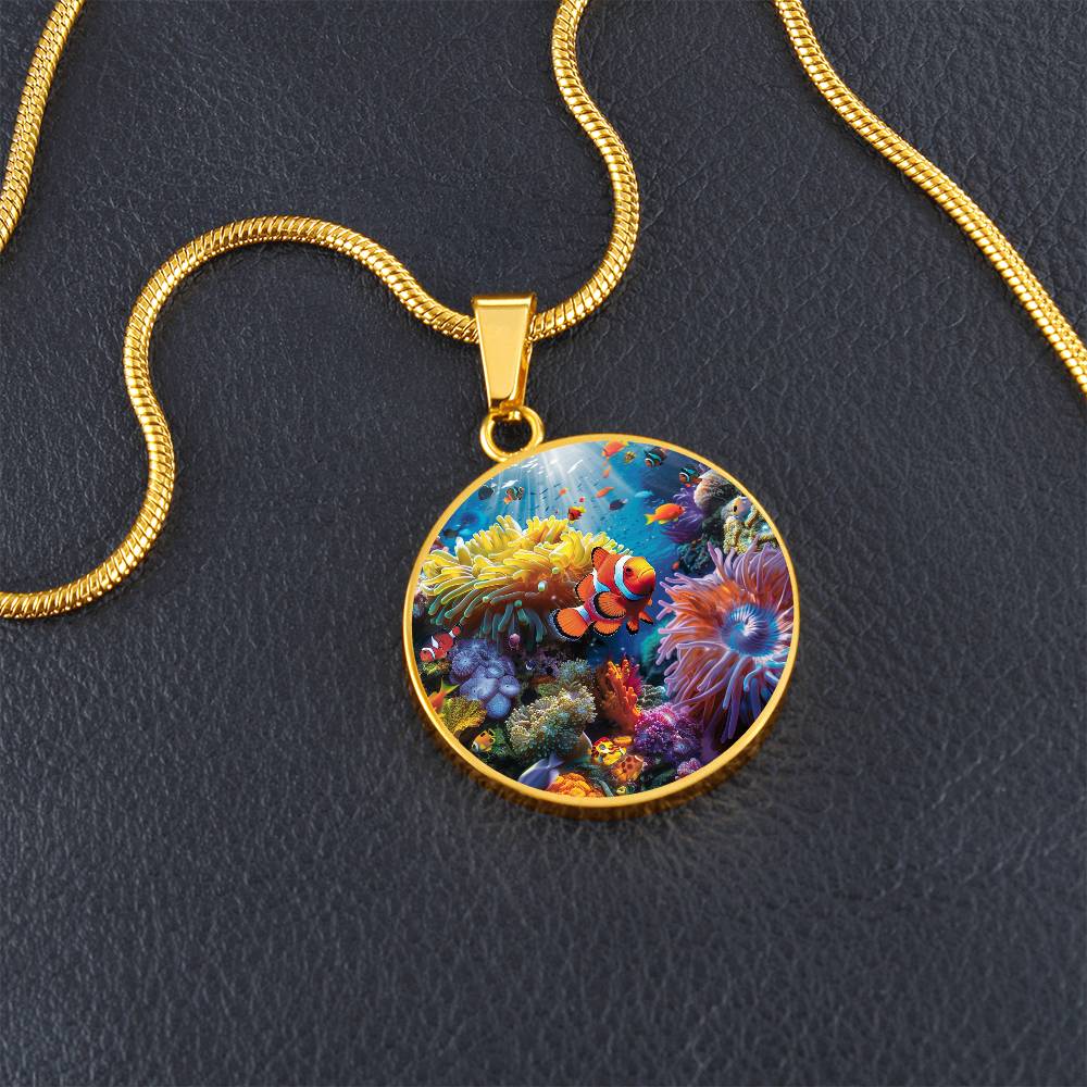 The Vibrant Coral Reef Circle Pendant Necklace