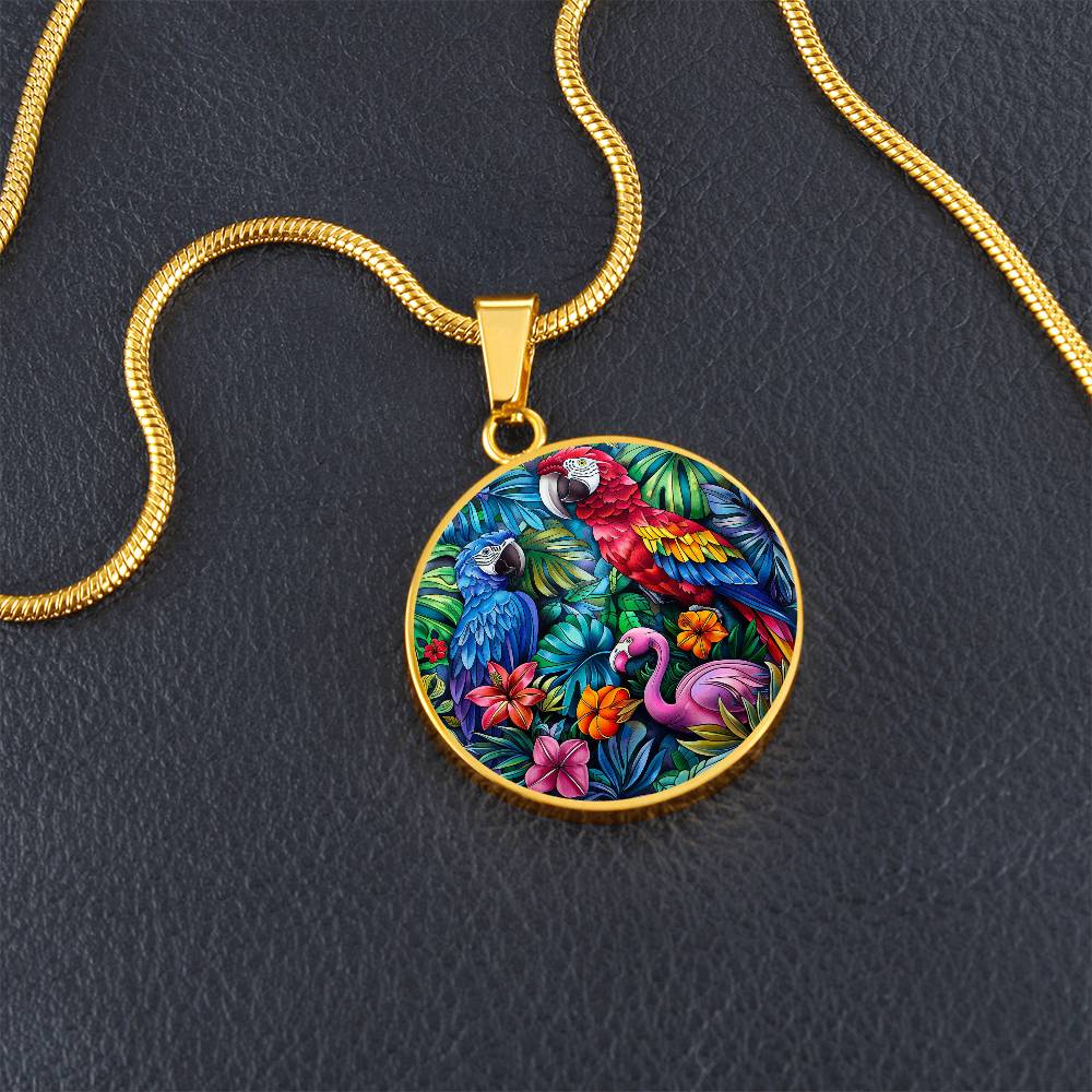 The Tropical Birds Circle Pendant Necklace