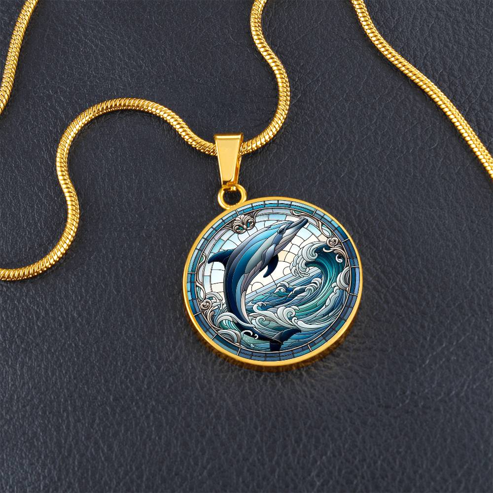 The Graceful Dolphin Circle Pendant Necklace