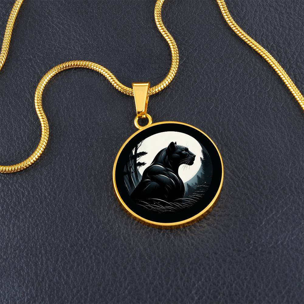 The Moonlit Panther Circle Pendant Necklace