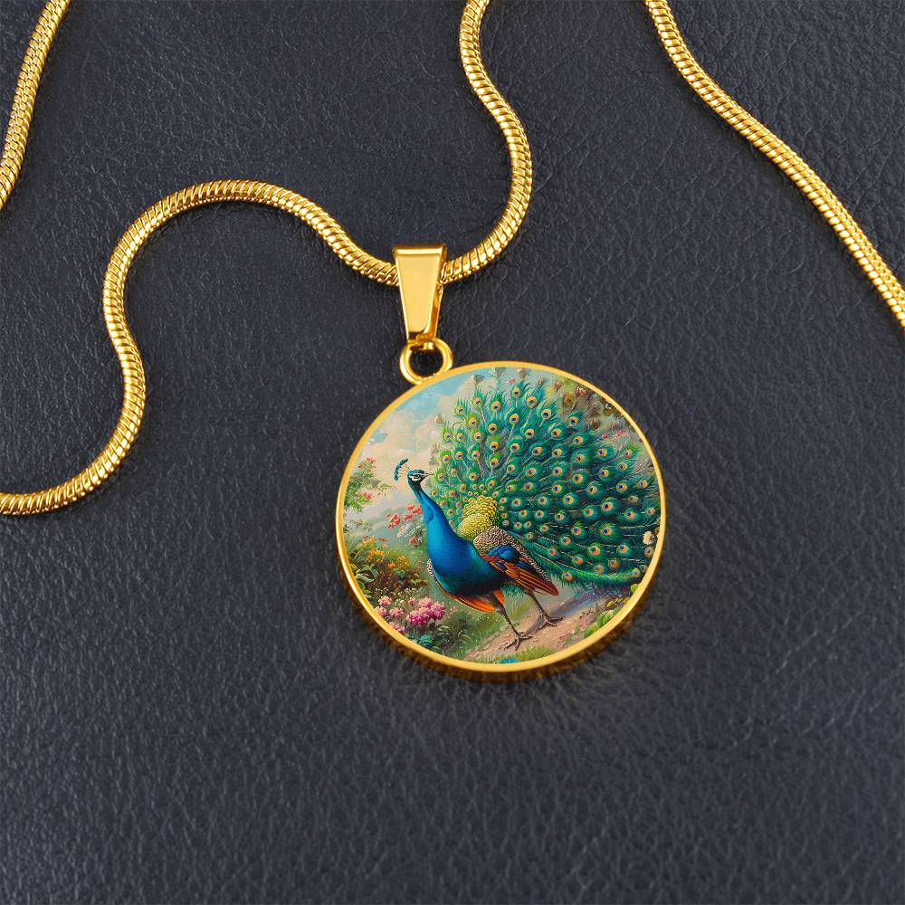 The Radiant Peacock Circle Pendant Necklace