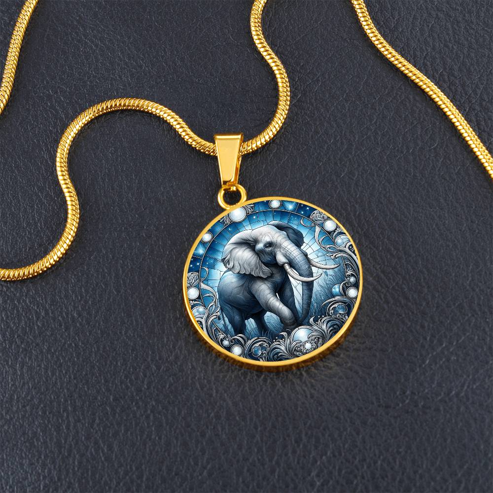 The Night Elephant Circle Pendant Necklace