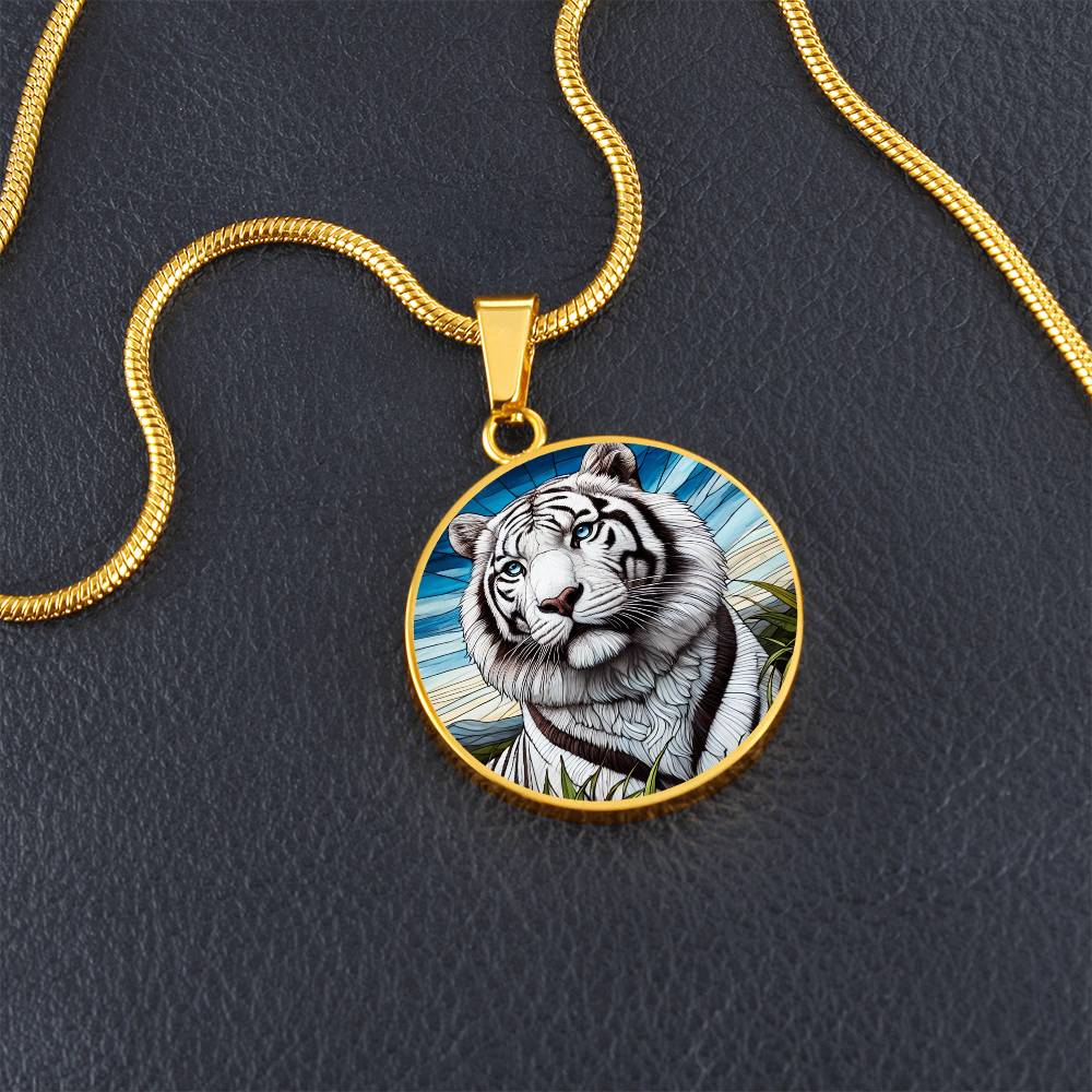 The White Tiger Face Circle Pendant Necklace